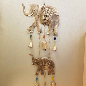 2 Elephant Brass Look Hanging Bells