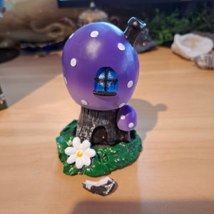 DAMAGED | Purple Smoking Toadstool House | Fairy Village Incense Cone Holder | Lisa Parker