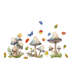 Mushrooms, Butterflies & Snail Reusable Wall & Window Sticker Set