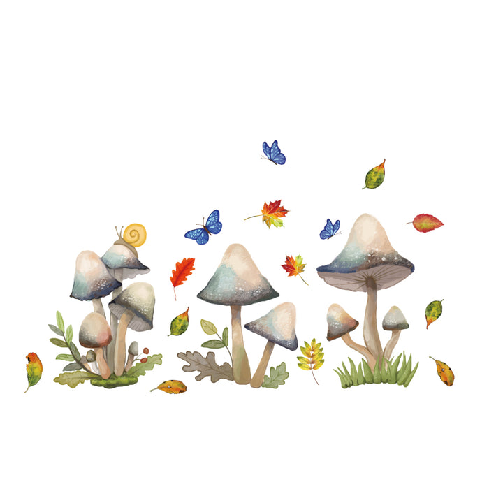Mushrooms, Butterflies & Snail Reusable Wall & Window Sticker Set