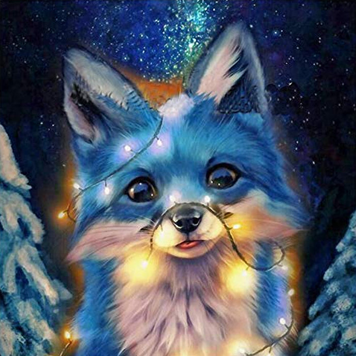 DIY Diamond Art Blue Fox Wall Art Kit (ready to bejewel. approx. 35x35cm)