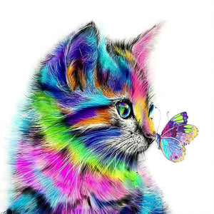 DIY Diamond Art Colourful Cat & Butterfly Wall Art Kit 