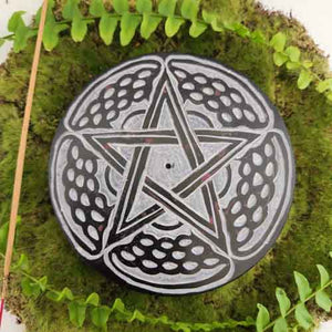 Pentagram Incense Holder | Soapstone | Cones & Sticks | Black & Grey