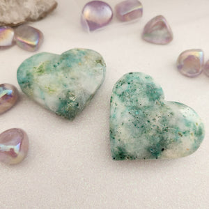 Chrysocolla, Malachite, Tourmaline in Quartz aka Phoenix Stone Heart
