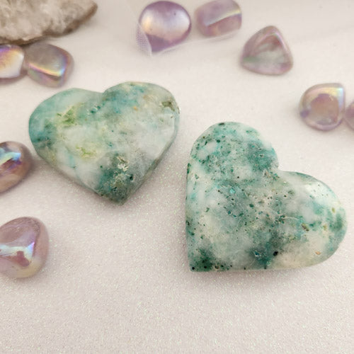 Chrysocolla, Malachite, Tourmaline in Quartz aka Phoenix Stone Heart (assorted. approx. 5.1-6x5.8-6.3x2.4-2.5cm)