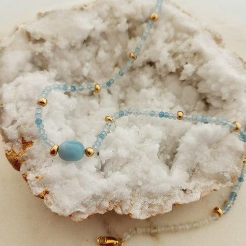Aquamarine & Moonstone Necklace (handcrafted in Aotearoa New Zealand)