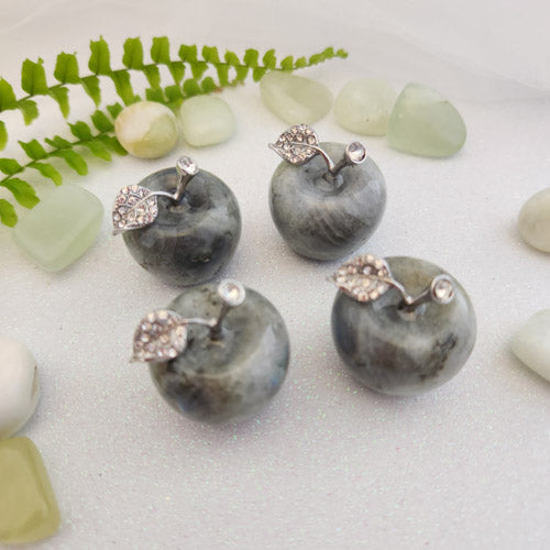 Labradorite Apple with Rhinestone Leaf (approx. 3.5x2.8cm)