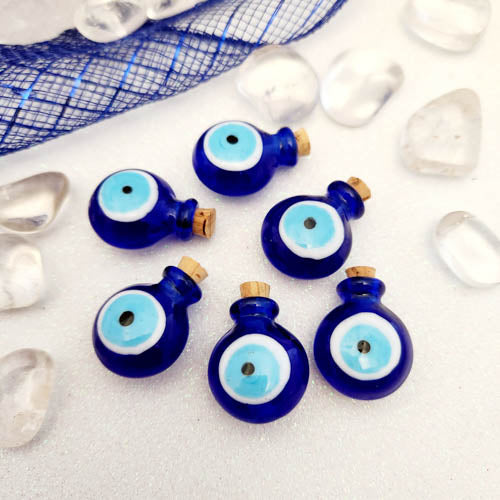 Blue Eye aka Evil Eye Lampwork Bottle with Cork Lid (approx. 2.8x2.2cm)