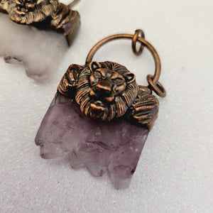 Amethyst Druzy Pendant in Copper Toned Lion Setting