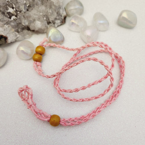 Pink Braided Cord Crystal Holder Pendant