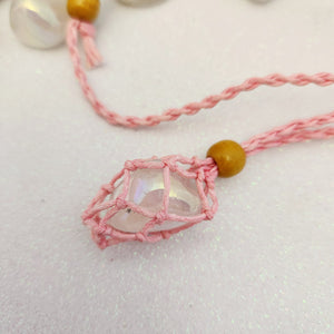 Pink Braided Cord Crystal Holder