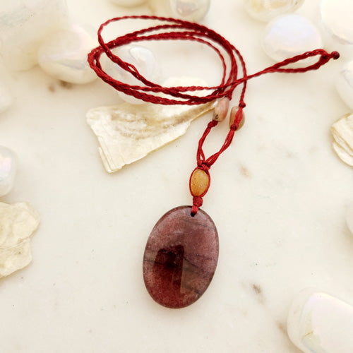 Strawberry Quartz & Sunstone Wrapped Pendant (hand crafted in Aotearoa New Zealand)