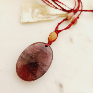 Strawberry Quartz & Sunstone Wrapped Pendant