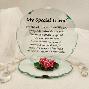 My Friend Glass Plaque with Flowers
