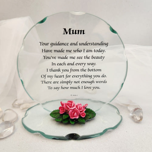 Mum Glass Plaque with Flowers