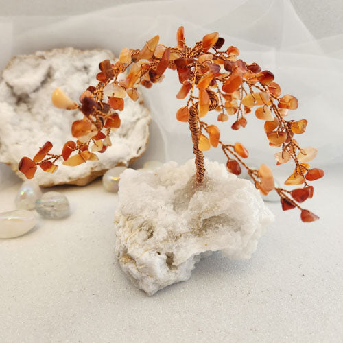 Carnelian Tree With Copper Wire on Quartz Base (assorted approx. 10x8cm)