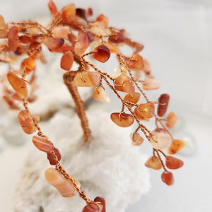 Carnelian Tree With Copper Wire on Quartz Base