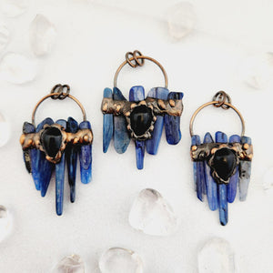 Blue Kyanite & Obsidian Pendant