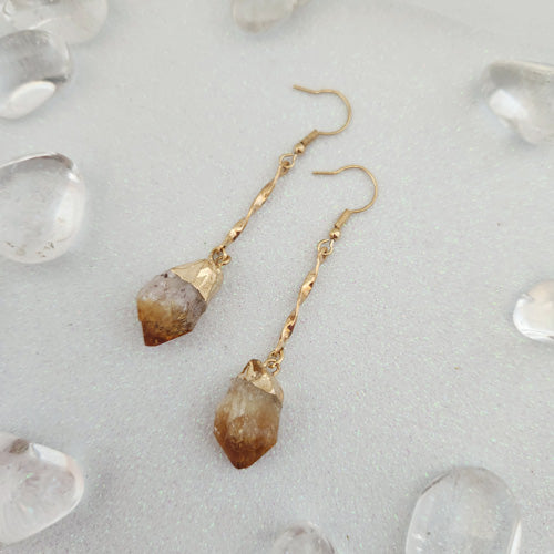 Citrine Raw Point Earrings (heat treated. assorted with gold metal cap)