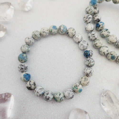 K2 aka Azurite in Granite Bracelet (assorted. approx. 8mm round beads)