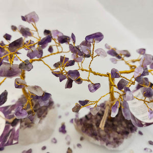 Amethyst Tree on Crystal Chip Covered Quartz Base