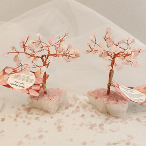 Rose Quartz Tree on Crystal Chip Covered Quartz Base