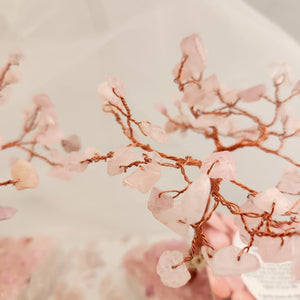 Rose Quartz Tree on Crystal Chip Covered Quartz Base