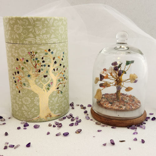 Crystal Mix Crystal Wish Tree in Glass Dome with Beautiful Box  (approx. 12x8cm)