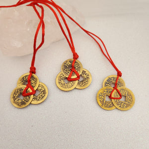 Set of 3 Feng Shui Coins on Red Cord