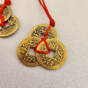 Set of 3 Feng Shui Coins on Red Cord