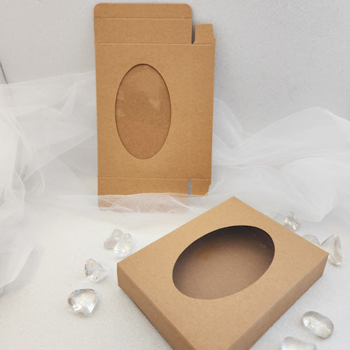 Brown Cardboard Gift Box with Window (flat pack. ready to be assembled. approx. 14x10x2.5cm when assembled)