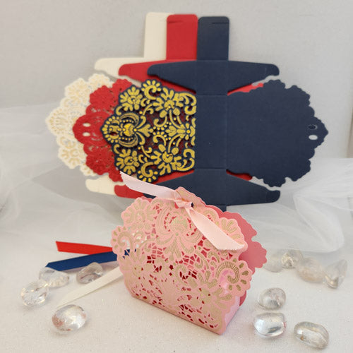 Embossed Cardboard Gift Box (flat pack. assorted colours. approx. 9x11x3.5cm once assembled)
