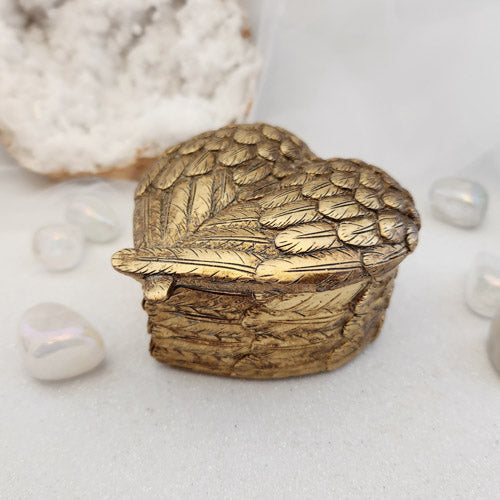 Gold Heart Trinket Box with Wings (approx. 8.8 x 8.5cm)