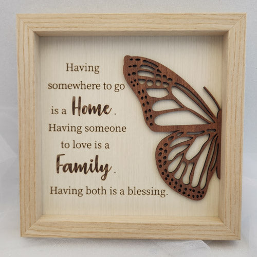 Home, Family Butterfly Plaque (approx. 20 x 20cm)
