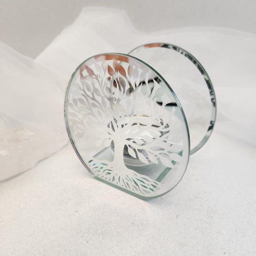 Tree of Life Glass Tealight Candle Holder (approx. 11.5x11.5x6cm)