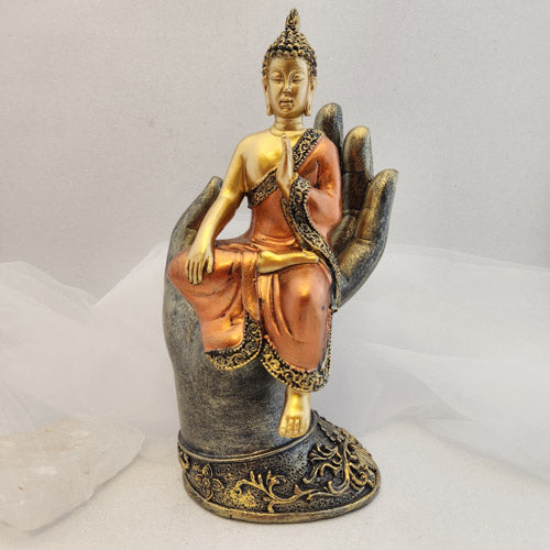 Gold and Red Thai Buddha Sitting in Hand (approx 23x10.5x8cm)
