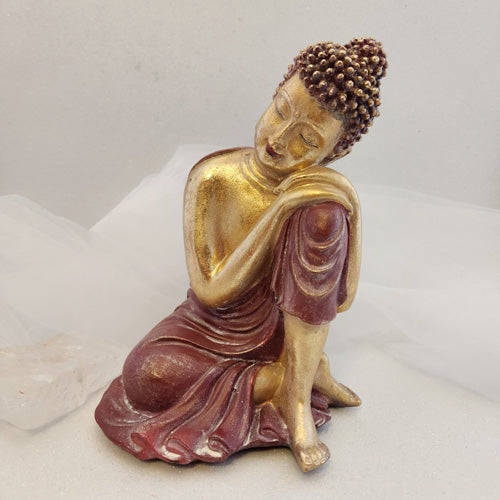 Resting Buddha Gold and Red (approx. 13x13x20cm)