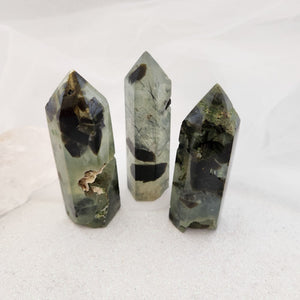 Green Tourmaline included Prehnite Partially Polished Point