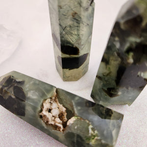 Green Tourmaline included Prehnite Partially Polished Point