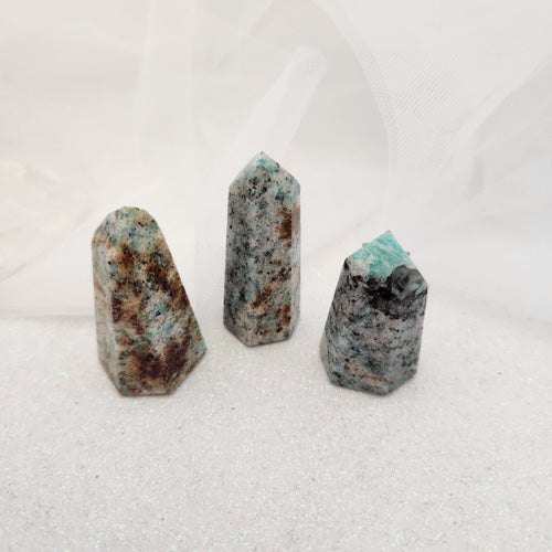 Amazonite, Biotite & Quartz Polished Point (assorted. approx. 4-5x2.1-2.7x1.7-2.3cm)