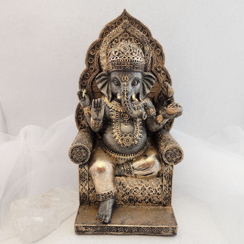 Bronze and Pewter Look Ganesh Sitting (approx.25x14x10cm)