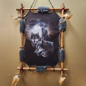 3 Wolves Framed with Bamboo