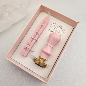Heart/Infinite Wax Seal Stamp with Pink Wooden Handle & Pink Seal Wax Stick