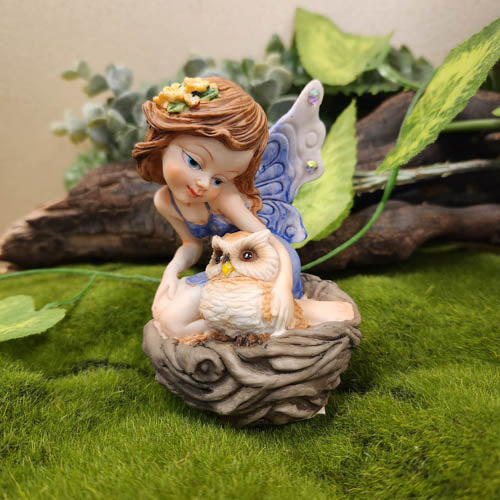 Fairy & Owl in Nest (approx. 11x8x8.5cm)