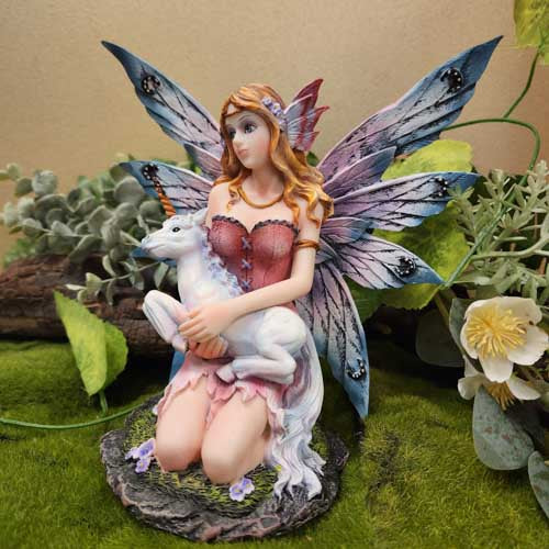 Dusky Rose Fairy & Her Baby Unicorn (approx. 20x8.5cm)