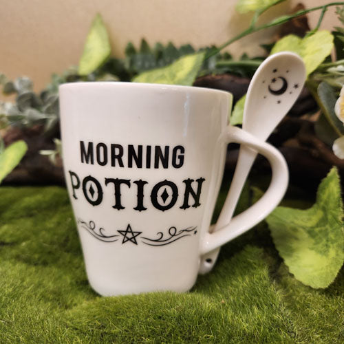 Morning Potion White  Mug and Spoon Set ( approx 10.5x11.5x6cm)