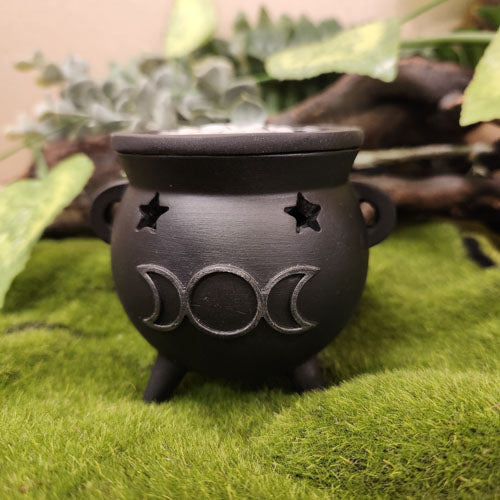 Triple Moon Cauldron Incense Cone Holder (approx. 10x9x8cm)