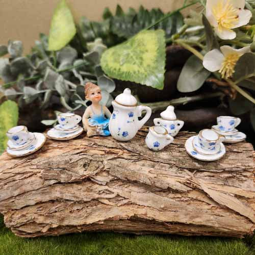 Blue Flower Porcelain Tiny Tea Set (15 tiny pieces)