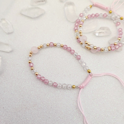 Rose Quartz & Cubic Zirconia Bracelet (adjustable. making it suitable for child as well