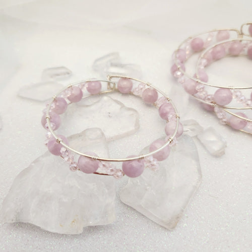 Rose Quartz & Glass Cuff Bracelet (stainless coloured copper wire)